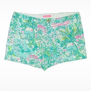 Lilly Pulitzer Aqua & Pink Tropical Print Jean Shorts